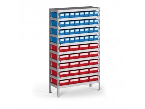 Regál s plastovými boxy ShelfBox, 1600 x 800 x 400 mm, 32x B, 20x E