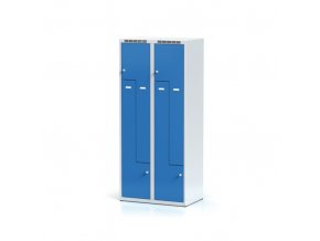 Kovová šatní skříňka Z, 4 oddíly, modré dveře, cylindrický zámek