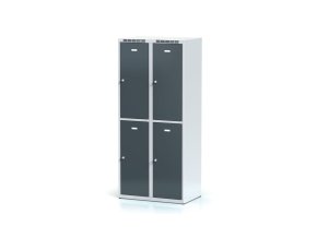 Šatní skříňka s úložnými boxy, 4 boxy, 1800 x 800 x 500 mm, cylindrický zámek, tmavě šedé dveře