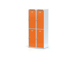 Šatní skříňka s úložnými boxy, 4 boxy, 1800 x 800 x 500 mm, otočný zámek, oranžové dveře