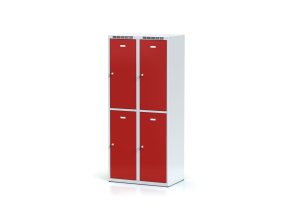 Šatní skříňka s úložnými boxy, 4 boxy, 1800 x 800 x 500 mm, otočný zámek, červené dveře