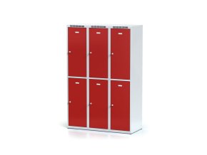 Šatní skříňka s úložnými boxy, 6 boxů, 1800 x 1200 x 500 mm, cylindrický zámek, červené dveře