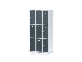 Šatní skříňka s úložnými boxy, 9 boxů, 1800 x 900 x 500 mm, cylindrický zámek, tmavě šedé dveře