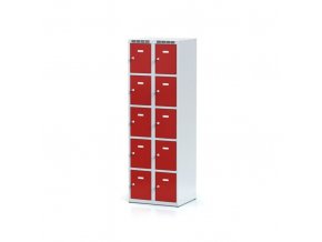 Šatní skříňka s úložnými boxy, 10 boxů, červené dveře, otočný zámek