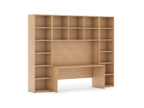 Sestavy knihoven INTEGRO se stolem, vyšší, 2950 x 700/400 x 2300 mm, buk