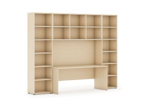 Sestavy knihoven INTEGRO se stolem, vyšší, 2950 x 700/400 x 2300 mm, bříza