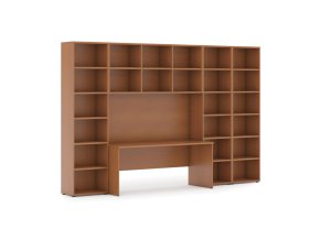 Sestavy knihoven INTEGRO se stolem, vyšší/širší, 3550 x 700/400 x 2300 mm, třešeň