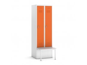 Šatní skříňka s lavičkou, oranžové dveře, otočný zámek