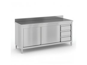 nerezovy pracovni stul se skrinkou a zasuvkami 1800 x 600 x 850 mm 93948