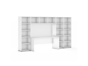 Sestavy knihoven INTEGRO se stolem, nižší/širší, 3350 x 700/400 x 1923 mm, bílá