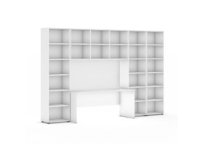Sestavy knihoven INTEGRO se stolem, vyšší/širší, 3550 x 700/400 x 2300 mm, bílá
