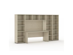 Sestavy knihoven INTEGRO se stolem, nižší/širší, 3350 x 700/400 x 1923 mm, dub přírodní