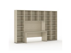 Sestavy knihoven INTEGRO se stolem, vyšší/širší, 3550 x 700/400 x 2300 mm, dub přírodní