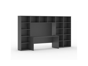 Sestavy knihoven INTEGRO se stolem, nižší/širší, 3350 x 700/400 x 1923 mm, grafit