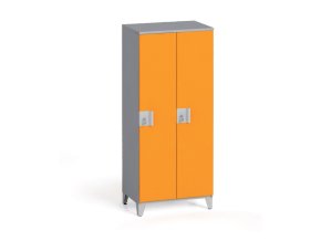 Šatní skříňka, 2 oddíly, 1400 x 600 x 400 mm, otočný zámek, šedá/oranžová