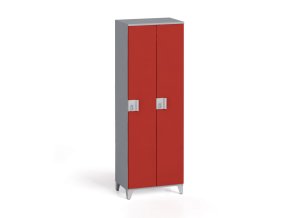 Šatní skříňka, 2 oddíly, 1750 x 600 x 400 mm, otočný zámek, šedá/červená