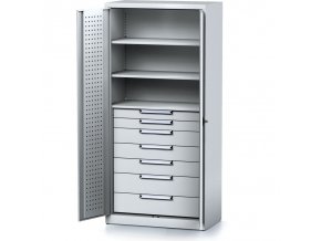 policova dilenska skrin 2 dverova mechanic 3 police 7 zasuvek 920 x 500 x 1950 mm sede dvere 17161