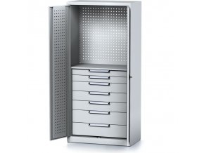 policova dilenska skrin 2 dverova mechanic 1 police 7 zasuvek 920 x 500 x 1950 mm sede dvere 17156
