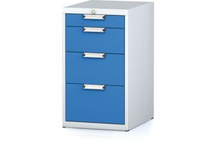 Dílenský zásuvkový box na nářadí MECHANIC, 4 zásuvky, 480 x 600 x 840 mm, modré dveře