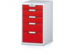 Dílenský zásuvkový box na nářadí MECHANIC, 5 zásuvek, 480 x 600 x 840 mm, červené dveře