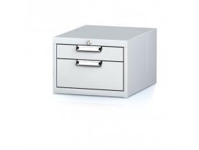 Závěsný dílenský box na nářadí k pracovním stolům MECHANIC, 2 zásuvky, 480 x 600 x 351 mm, šedé dveře