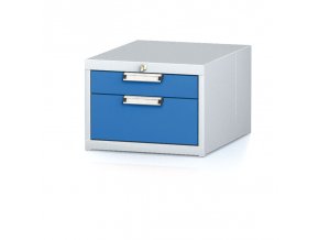 Závěsný dílenský box na nářadí k pracovním stolům MECHANIC, 2 zásuvky, 480 x 600 x 351 mm, modré dveře