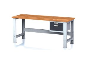 Nastavitelný dílenský stůl MECHANIC I ,závěsný box na nářadí, 2 zásuvky, 2000x685x700-1055 mm, antracitové dveře