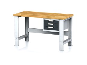 Nastavitelný dílenský stůl MECHANIC I ,závěsný box na nářadí, 3 zásuvky, 1500x685x700-1055 mm, antracitové dveř