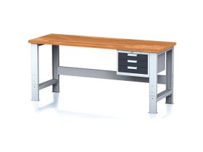 Nastavitelný dílenský stůl MECHANIC I ,závěsný box na nářadí, 3 zásuvky, 2000x685x700-1055 mm, antracitové dveř