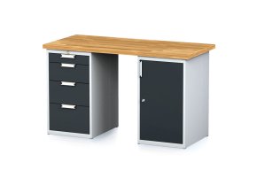 dilensky stul mechanic i se zasuvkovym boxem a skrinkou na naradi misto nohou 4 zasuvky 1500 x 685 x 880 mm antracitove dvere 17854