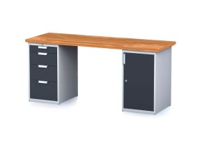 dilensky stul mechanic i se zasuvkovym boxem a skrinkou na naradi misto nohou 4 zasuvky 2000 x 685 x 880 mm antracitove dvere 23348