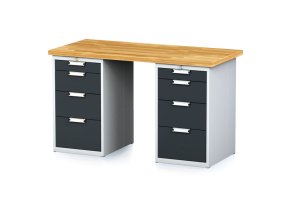 Dílenský stůl MECHANIC I se 2 zásuvkovými dílenskými boxy na nářadí místo nohou, 8 zásuvek, 1500 x 685 x 880 mm, antracitové dveře