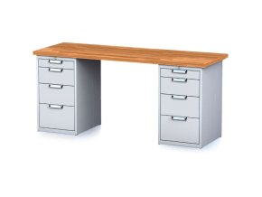 Dílenský stůl MECHANIC I se 2 zásuvkovými dílenskými boxy na nářadí místo nohou, 8 zásuvek, 2000 x 685 x 880 mm, šedé dveře