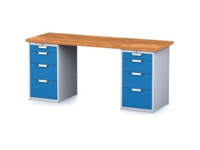 Dílenský stůl MECHANIC I se 2 zásuvkovými dílenskými boxy na nářadí místo nohou, 8 zásuvek, 2000 x 685 x 880 mm, modré dveře