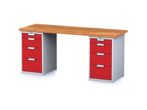 Dílenský stůl MECHANIC I se 2 zásuvkovými dílenskými boxy na nářadí místo nohou, 8 zásuvek, 2000 x 685 x 880 mm, červené dveře
