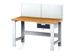 Nastavitelný dílenský stůl MECHANIC I , závěsný box na nářadí, nástavba,1 zásuvka, 1500x685x700-1055 mm, antracit