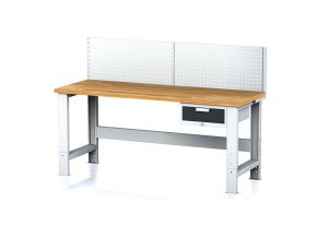 Nastavitelný dílenský stůl MECHANIC I , závěsný box na nářadí, nástavba, 1 zásuvka, 2000x685x700-1055 mm, antracit