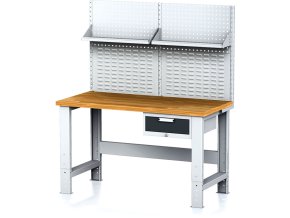Nastavitelný dílenský stůl MECHANIC I , závěsný box na nářadí, nástavba, police, 1 zásuvka, 1500x685x700-1055 mm, antracit