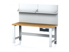 Nastavitelný dílenský stůl MECHANIC I , závěsný box na nářadí, nástavba, police, 1 zásuvka, 2000x700x700-1055 mm, antracit