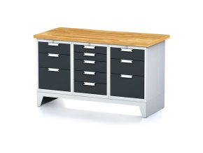 Dílenský stůl MECHANIC I, 1x 5 zásuvkový box a 2x 3 zásuvkový box na nářadí, 11 zásuvek, 1500x685x880 mm, antracitové dveře
