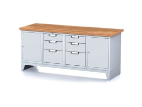Dílenský stůl MECHANIC I, 2 skříňky a 2x 3 zásuvkový box na nářadí , 6 zásuvek, 2000x685x880 mm, šedé dveře