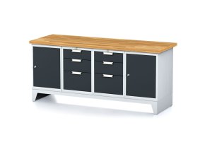 Dílenský stůl MECHANIC I, 2 skříňky a 2x 3 zásuvkový box na nářadí , 6 zásuvek, 2000x685x880 mm, antracitové dveře