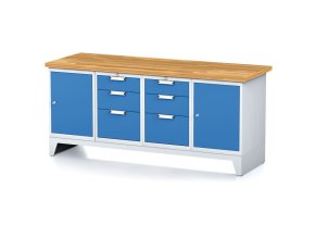 Dílenský stůl MECHANIC I, 2 skříňky a 2x 3 zásuvkový box na nářadí , 6 zásuvek, 2000x685x880 mm, modré dveře