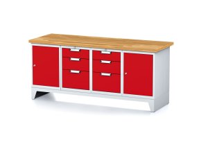 Dílenský stůl MECHANIC I, 2 skříňky a 2x 3 zásuvkový box na nářadí , 6 zásuvek, 2000x685x880 mm, červené dveře