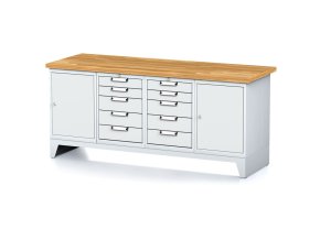 Dílenský stůl MECHANIC I, 2 skříňky a 2x 5 zásuvkový box na nářadí , 10 zásuvek, 2000x685x880 mm, šedé dveře
