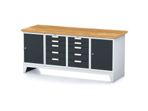 Dílenský stůl MECHANIC I, 2 skříňky a 2x 5 zásuvkový box na nářadí , 10 zásuvek, 2000x685x880 mm, antracitové dveře