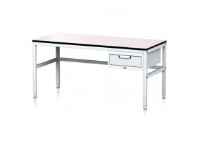 Nastavitelný dílenský stůl MECHANIC II, 1 zásuvkový box na nářadí, 1600x700x745-985 mm, šedá/šedá