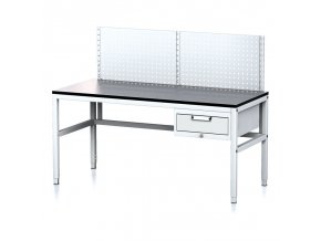 nastavitelny dilensky stul mechanic ii s perfopanelem 1 zasuvkovy box na naradi 1600x700x745 985 mm seda seda 18019