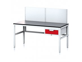 nastavitelny dilensky stul mechanic ii s perfopanelem 1 zasuvkovy box na naradi 1600x700x745 985 mm seda cervena 18023