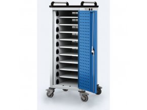 Pojízdný nabíjecí vozík pro notebooky a tablety, 10 přihrádek, šedá/modrá